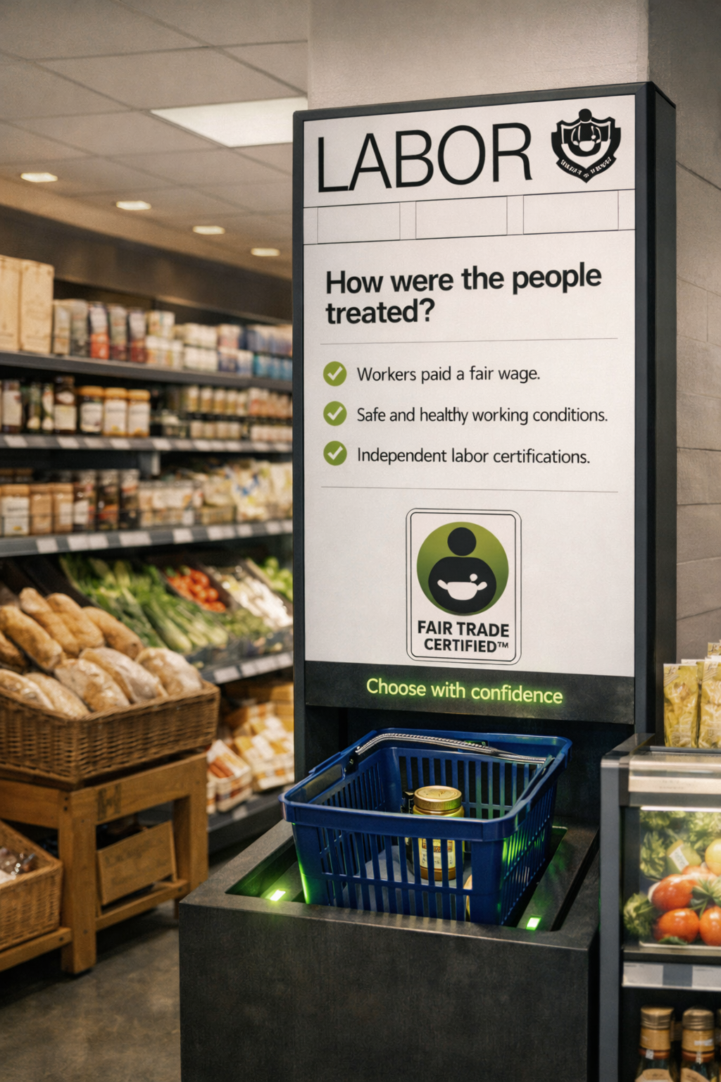 Supermarket information column for responsible product choices
